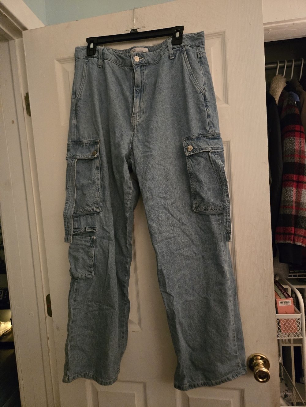 RE Generation By Celebrity Pink Mid Rise Wide Leg Street Style Baggy Cargo Jeans